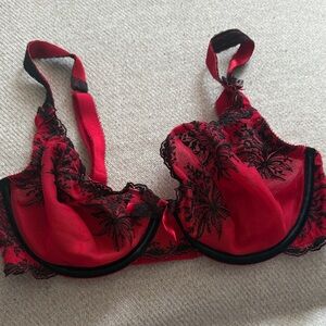 Elegant Red and Black Lace Bra